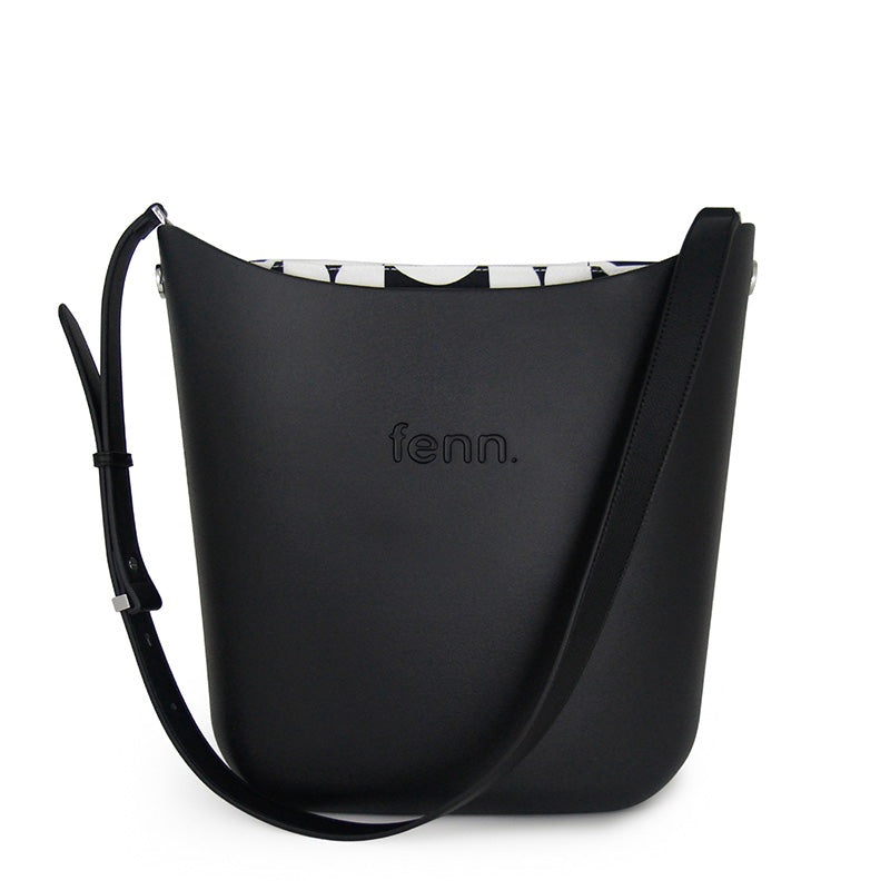Elegant Fenn – Black – Pattern Inner – Silver Zip – Black Flat Handle