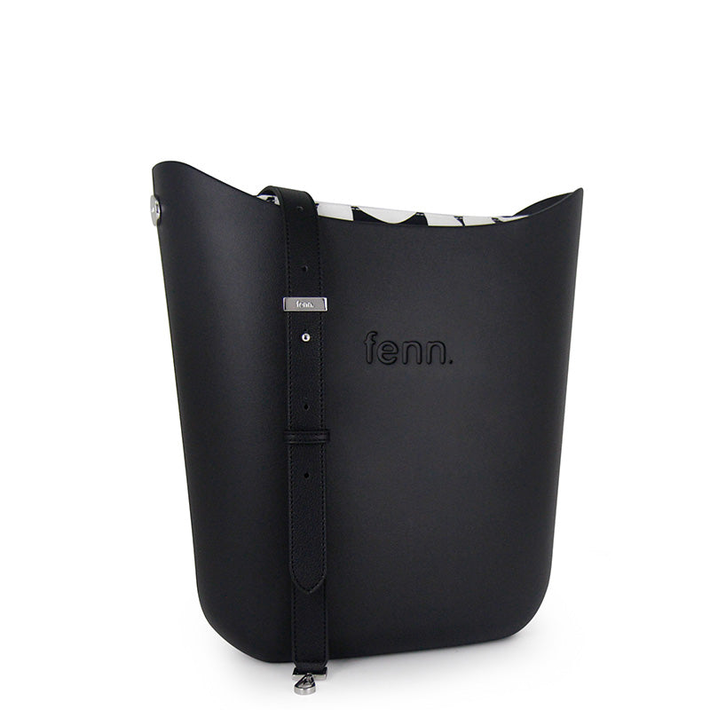 Elegant Fenn – Black – Pattern Inner – Silver Zip – Black Flat Handle