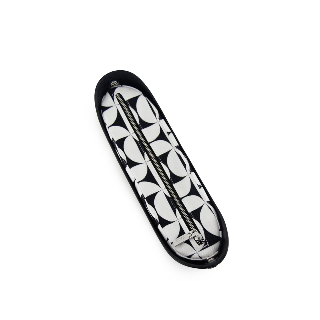 Elegant Fenn – Black – Pattern Inner – Silver Zip – Black Flat Handle