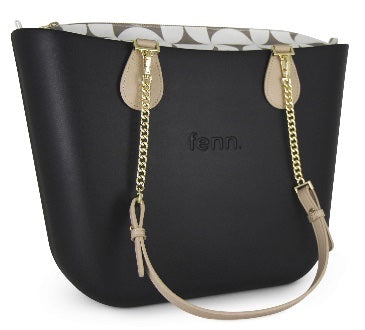 Original Collection – Black – Pattern Inner – Gold Chain Handle – Light Stone Strap